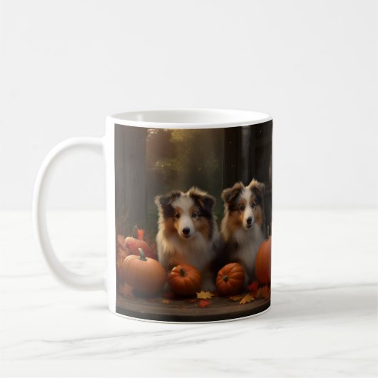 Rough Collie Welpe Autumn Delight Pumpen Kaffeetasse (Links)