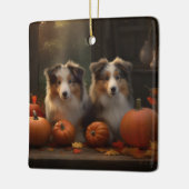 Rough Collie Welpe Autumn Delight Pumpen Keramikornament (Links)