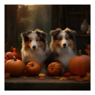 Rough Collie Welpe Autumn Delight Pumpen Poster
