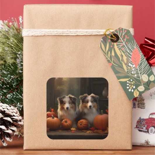 Rough Collie Welpe Autumn Delight Pumpen Quadratischer Aufkleber (Feiertag)