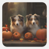 Rough Collie Welpe Autumn Delight Pumpen Quadratischer Aufkleber (Vorderseite)