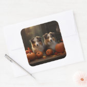 Rough Collie Welpe Autumn Delight Pumpen Quadratischer Aufkleber (Umschlag)