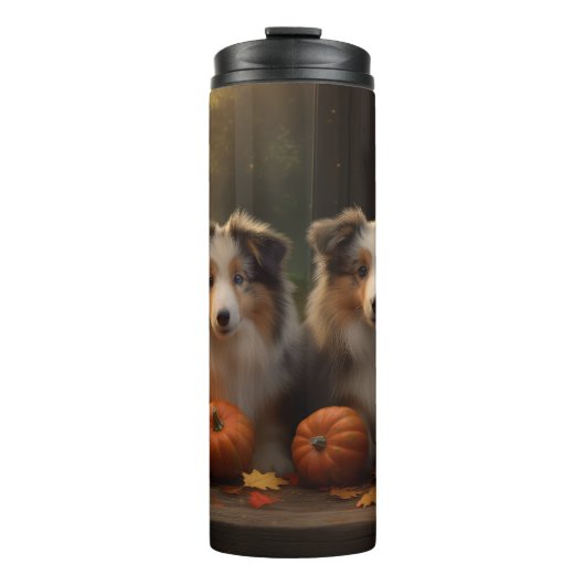 Rough Collie Welpe Autumn Delight Pumpen Thermosbecher (Vorderseite)