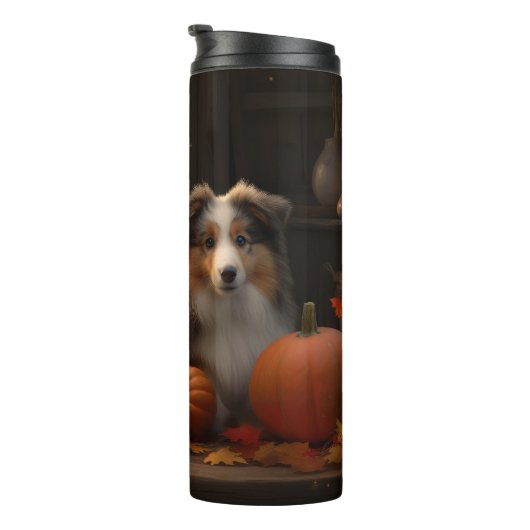 Rough Collie Welpe Autumn Delight Pumpen Thermosbecher (Nach rechts gedreht)