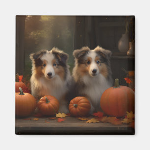 Rough Collie Welpe Herbstfreude Kürbis Magnet