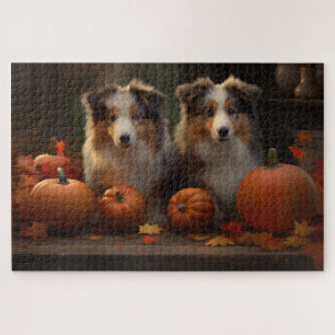 Rough Collie Welpe Herbstfreude Kürbis  Puzzle
