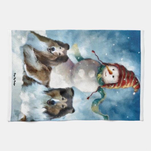 Rough Colliese mit Snowman Weihnachten Handtuch (Horizontal)