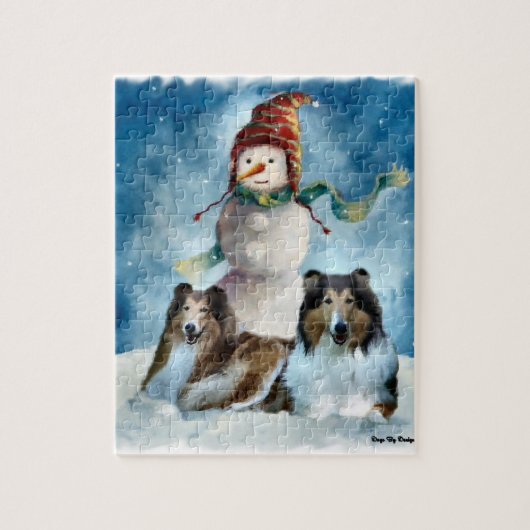 Rough Colliese mit Snowman Weihnachten Puzzle (Vertikal)