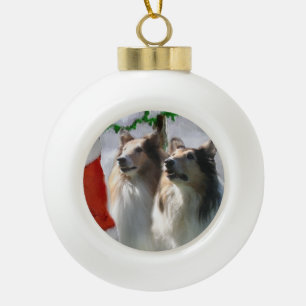 Rough Colliese treffen Weihnachten Keramik Kugel-Ornament