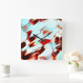 Rough light cyan und stark rot quadratische wanduhr (Zuhause)