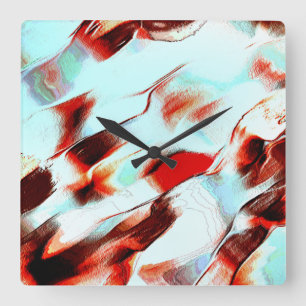 Rough light cyan und stark rot quadratische wanduhr