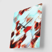 Rough light cyan und stark rot quadratische wanduhr (Winkel)