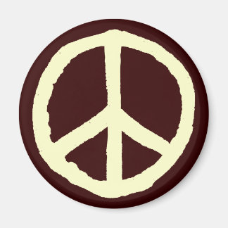 Rough Peace Symbol - Creme auf Dark Brown Magnet