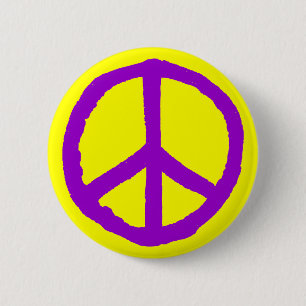 Rough Peace Symbol - Lila auf Gelb Button