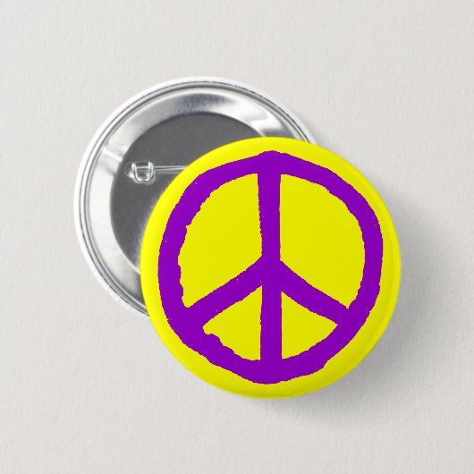 Rough Peace Symbol - Lila auf Gelb Button (Vorne & Hinten)