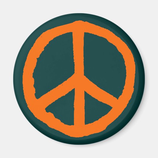 Rough Peace Symbol - Orange auf Dunkelgrün Magnet (Vorne)
