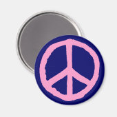 Rough Peace Symbol - Rosa auf dunkelblau Magnet (Vorderseite/Rückseite)
