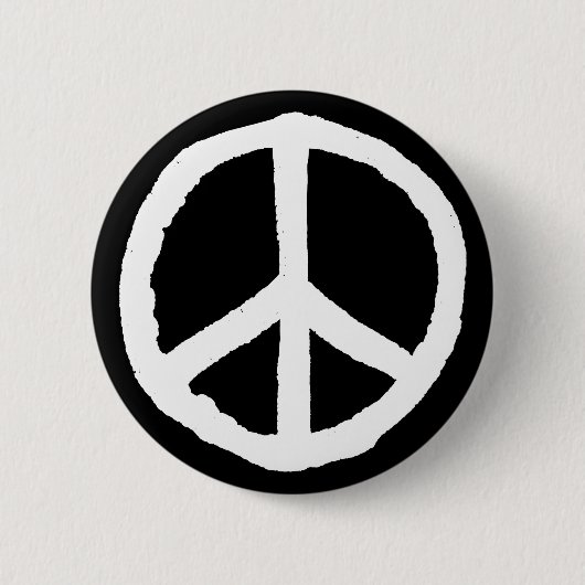 Rough Peace Symbol - Weiß auf Schwarz Button (Vorderseite)