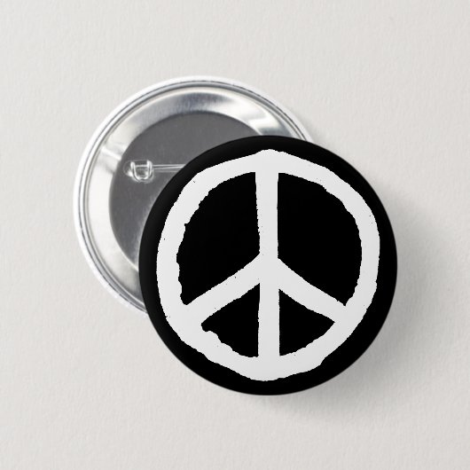 Rough Peace Symbol - Weiß auf Schwarz Button (Vorne & Hinten)