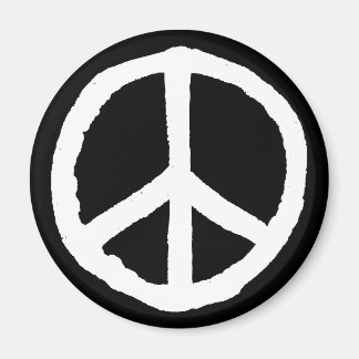 Rough Peace Symbol - Weiß auf Schwarz Magnet