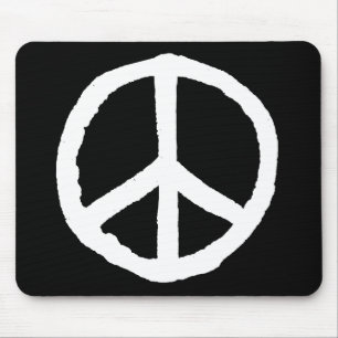 Rough Peace Symbol - Weiß auf Schwarz Mousepad