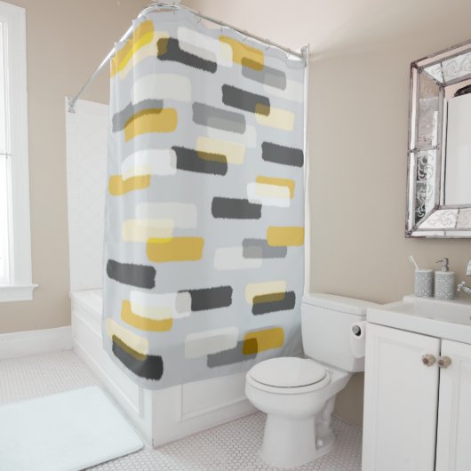 Rough Rectangle Brush Strokes Grau und Gelb Duschvorhang (Beispiel)