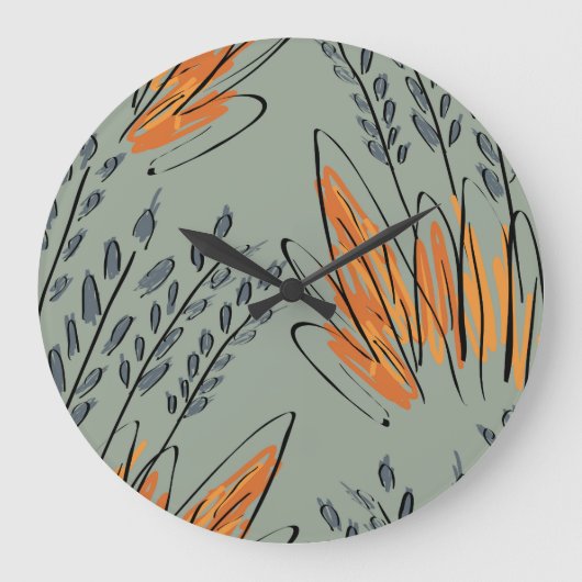 Rough Sketched Grass Ethnic Design Große Wanduhr (Vorderseite)