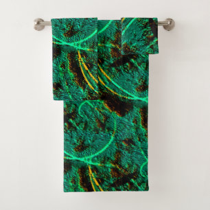Rough texture dark green cyan with brown craters badhandtuch set