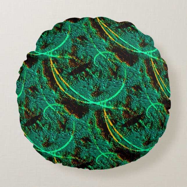 Rough texture dark green cyan with brown craters rundes kissen (Vorderseite)