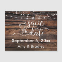 Rough Wood & Lights Save the Date Magnetkarte