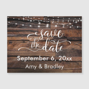 Rough Wood & Lights Save the Date Magnetkarte