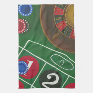 Roulette-Tabelle mit Chips und Rad Küchentuch