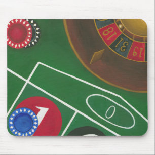 Roulette-Tabelle mit Chips und Rad Mousepad