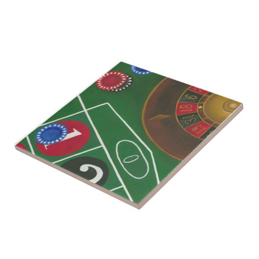 Roulettetisch mit Chips und Rädern Fliese (Seite)