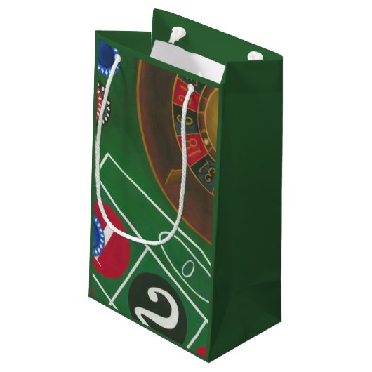 Roulettetisch mit Chips und Rädern Kleine Geschenktüte (Rückseite Schrägansicht)