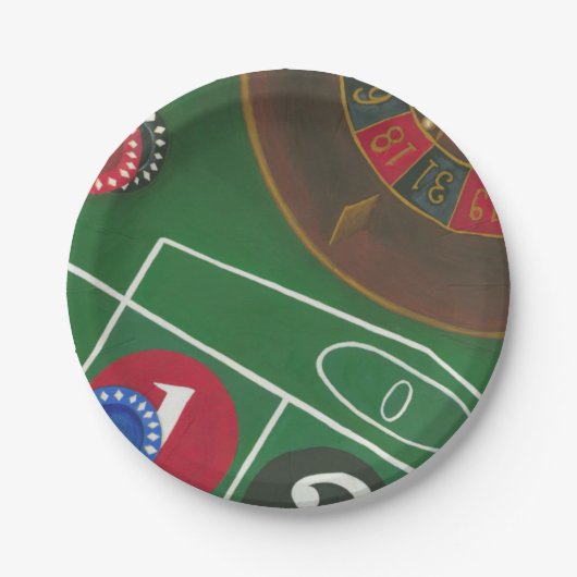 Roulettetisch mit Chips und Rädern Pappteller (Vorderseite)