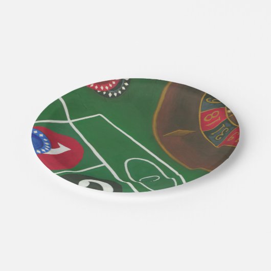 Roulettetisch mit Chips und Rädern Pappteller (Schrägansicht)