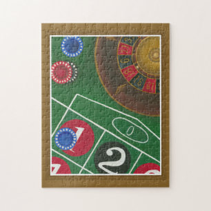 Roulettetisch mit Chips und Rädern Puzzle