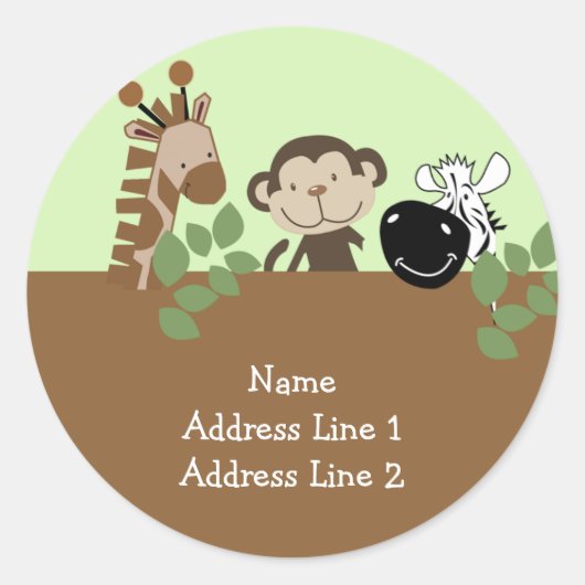 Round-Address-Label - Jungle Adventure-Tiere Runder Aufkleber (Vorderseite)