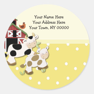 Round Address Labels Baby Moo Cow Gelb Runder Aufkleber