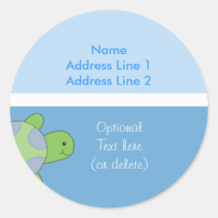 Round Address Labels Sea Turtle Light & Dark Blue Runder Aufkleber