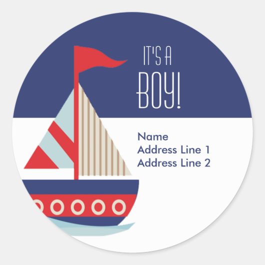 Round Address Labels - Segelboot Blue Runder Aufkleber (Vorderseite)