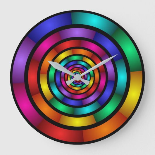 Round and Psychedelic Colorful Modern Fractal Art Große Wanduhr (Vorderseite)