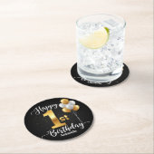 Round Black Gold 1st Birthday Paper Coaster Runder Pappuntersetzer (Vor Ort)