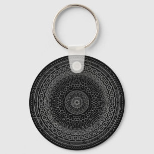 Round Black Mandala v3 Schlüsselanhänger