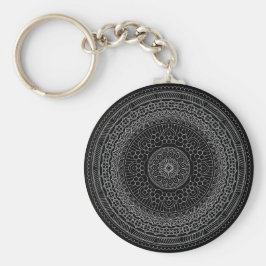 Round Black Mandala v3 Schlüsselanhänger