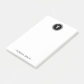 Round Black White Minimal Modern Monogram Post-it Klebezettel (angewinkelt)