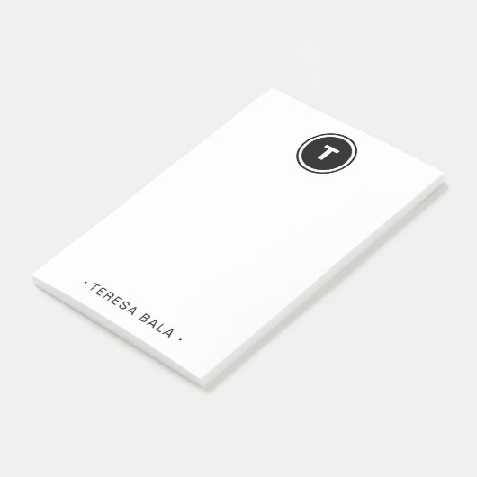 Round Black White Minimal Modern Monogram Post-it Klebezettel (angewinkelt)