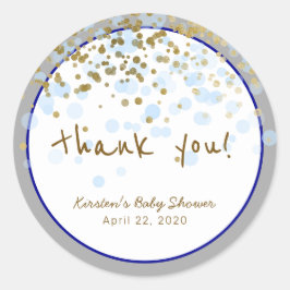 Round Blue and Gold Baby Dusche Danke Stickers