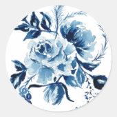 Round Blue Floral Sticker Umschlag Aufkleber (Vorderseite)